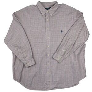 Ralph Lauren Mens Classic Fit Pink Navy Micro Check Button Down Shirt 18.5 34/35